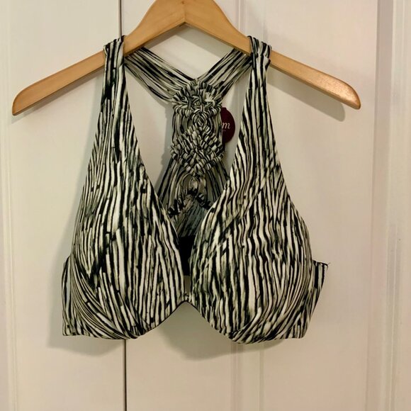 Swim by Cacique Black Tribal Zebra Print Underwire Bikini Top 40D New - Picture 3 of 11
